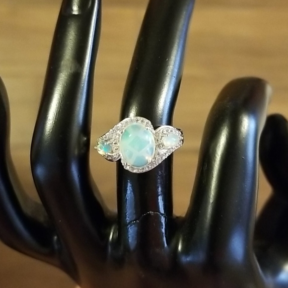 Opal Ring - Platinum over Sterling Silver - Picture 8 of 9